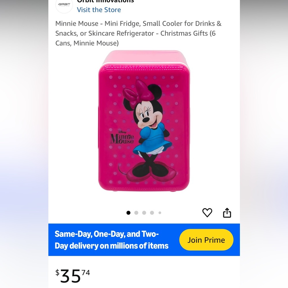 Minnie Mouse mini fridge portable 6 can capacity brand new in box